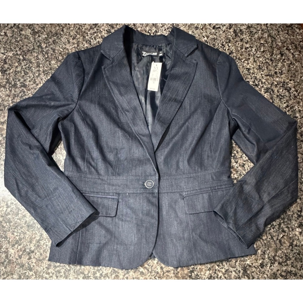 New York & Company 7th‎ Avenue Denim Blazer Jacket Dark Blue Indigo Size 10 NWT